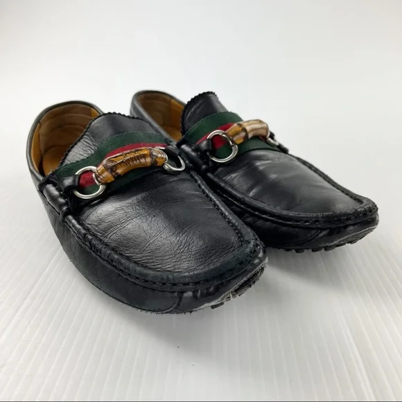 Gucci Black Leather Horsebit Driver Web Loafers Shoes - Picture 2 of 8